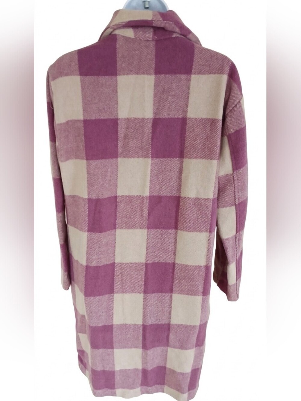RD Style Pink & Cream Plaid Coatigan Small Oversized Long Cardigan Shacket - Picture 3 of 3